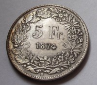 1874, SVÁJC, 5 FRANK, REPLIKA!